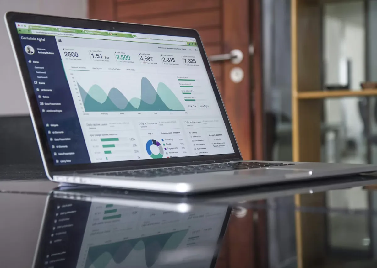 Business analytics dashboard showing declining revenue and performance metrics